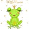 Hand drawn cute, dreaming little princess frog, with crown.