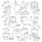 Hand drawn cute flying unicorn cats. Vector cartoon characters for kids coloring book