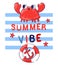 Hand drawn Cute friendly crab childrens summer print vector