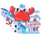 Hand drawn Cute friendly crab childrens summer print vector