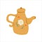 Hand-drawn cute isolated clip art illustration of cozy yellow teapot