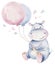 Hand drawn cute isolated tropical summer watercolor hippo animals. hippopotamus baby and mother cartoon animal