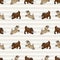 Hand drawn cute naive style jumping and angry goat seamless vector pattern. Cute alpine billy goat on heart background. Baby