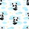 Hand drawn Cute panda background pattern seamless. Clouds with stars. Childish design print for pajamas. Vector