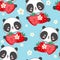 Hand drawn Cute panda with Strawberry seamless pattern vector illustration funny design