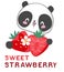 Hand drawn Cute panda with Strawberry vector illustration funny design