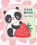 Hand drawn Cute panda with Strawberry vector illustration funny design for packaging cosmetics masks