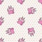 Hand drawn cute pink puppy dog paw with claw seamless vector pattern. Wild animal paw pad background. Fun joyful wild trail for