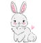 Hand drawn cute rabbit with pink heart isolated on white background Sketch bunny childish vector illustration