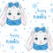 Hand drawn cute winter bunny girl seamless pattern.