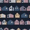 Hand drawn cute wooden houses.  Vector  pattern