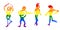 hand drawn dancing people silhouettes colored in LGBT rainbow flag colors isolated on white background. Freedom and love concept.