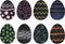 Hand drawn and decorated chalk chalkboard Easter eggs in bright colors and designs clip art