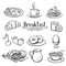 Hand drawn decorative icons breakfast .