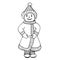 Hand drawn decorative little boy in winter clothes isolated on white.