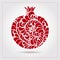 Hand drawn decorative ornamental pomegranate made of swirl doodles. Vector abstract illustration of fruit logo for branding, poste