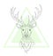 Hand drawn deer in the middle of green triangle