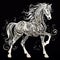 Hand-drawn Design: Intricate White Horse On Black Background