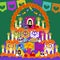 hand drawn dia de muertos family home altar vector design illustration