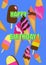 Hand-drawn digital drawing of multicolored and multi-tastes ice creams. Birthday greeting card