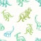 Hand Drawn Dinosaurs Vector Seamless Background Pattern. Parasaurolophus, Triceratops and Brontosaurus Colorful Sketches