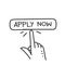 hand drawn doodle Apply now icon button illustration