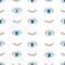 Hand drawn doodle blue eyes seamless pattern.