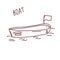 hand drawn doodle boat in the water. There is an empty flag. Hand written lettering