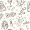 Hand drawn doodle bowling seamless pattern