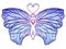 Hand-drawn doodle butterfly with blue watercolor wings for your