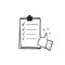 Hand drawn doodle checklist document and thumb up illustration icon