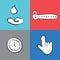 Hand drawn doodle icon objects. Water drop and hand, locked password, clock time and hand cursor