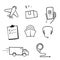 Hand drawn doodle icon related to shipping, logistics, customer service, illustration isolated