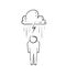 Hand drawn doodle people depression under rain cloud illustration