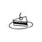 Hand drawn doodle piece of cake on plate. Hand drawn doodle icon sweet dessert isolated on white