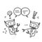 hand drawn doodle robot with bubble chat cartoon