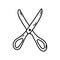 Hand drawn doodle scissors icon. Vector sketch illustration of black outline school supplies, office stationery for