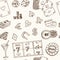 Hand drawn doodle seamless pattern Casino icons. Vector illustration. Cartoon Gambling symbols. Sketchy game elements