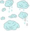 Hand drawn Doodle sign clouds and raindrops isolated on white background. Vector illustration of weather forecast line art