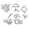 Hand drawn doodle Simple Set of Risk Management Related Vector Line Icons. Contains such concept Icons as Threat Analysis,