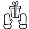 Hand drawn doodle sketch style vector illustration of mittens and present. Concept of gifting, winter holidays, birthday