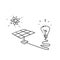 Hand drawn doodle solar panel and light bulb symbol for solar energy illustration