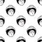 Hand drawn doodle style face of young disgruntled woman background. Trendy black and white vector seamless pattern.