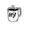 Hand-drawn doodle style mug. Iron mug with a cute inscription My , camping utensils. Camping or hiking item vector