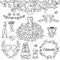 Hand Drawn Doodle Style Wedding Vector Set with Dress, Tuxedo