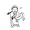 Hand drawn doodle tibetan girl holding piece of cloth symbol for losar day illustration