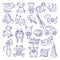 Hand drawn doodle toys for kids. Vector sketches isolate on white background