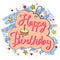 Hand drawn doodle vector of Happy Birthday word for greeting card designs