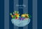 Hand drawn doodle Vegetables and wicker basket on blue stripe backgrounds,Vector illustrations