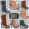 hand-drawn doodle women boot shoe art design element illustration.